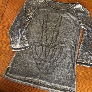 Skeleton Peace Sign Baseball Tee (S)